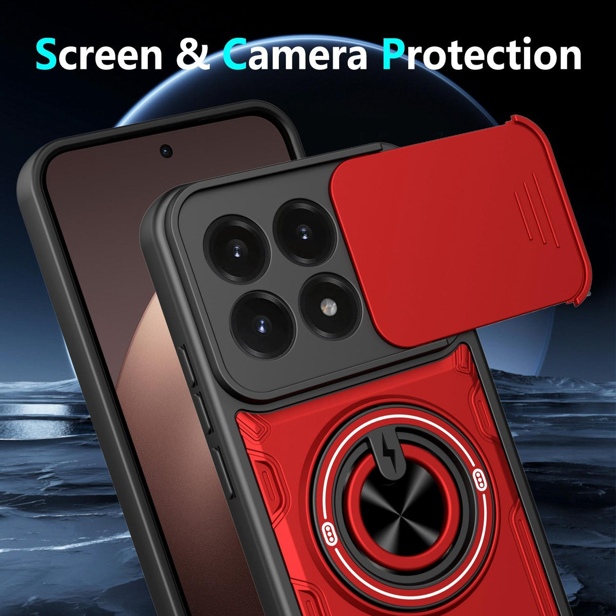 For Xiaomi 15T 5G Multifunctional Sliding Camshield Ring Holder Phone Case - Red - EDA009734101D