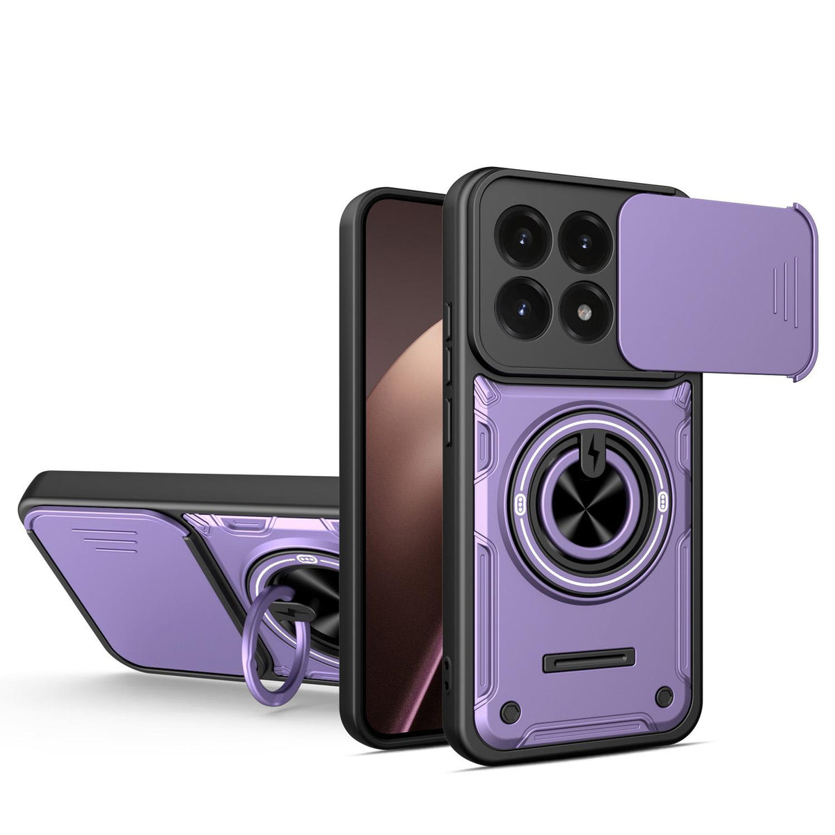 For Xiaomi 15T 5G Multifunctional Sliding Camshield Ring Holder Phone Case - Purple - EDA009734101E