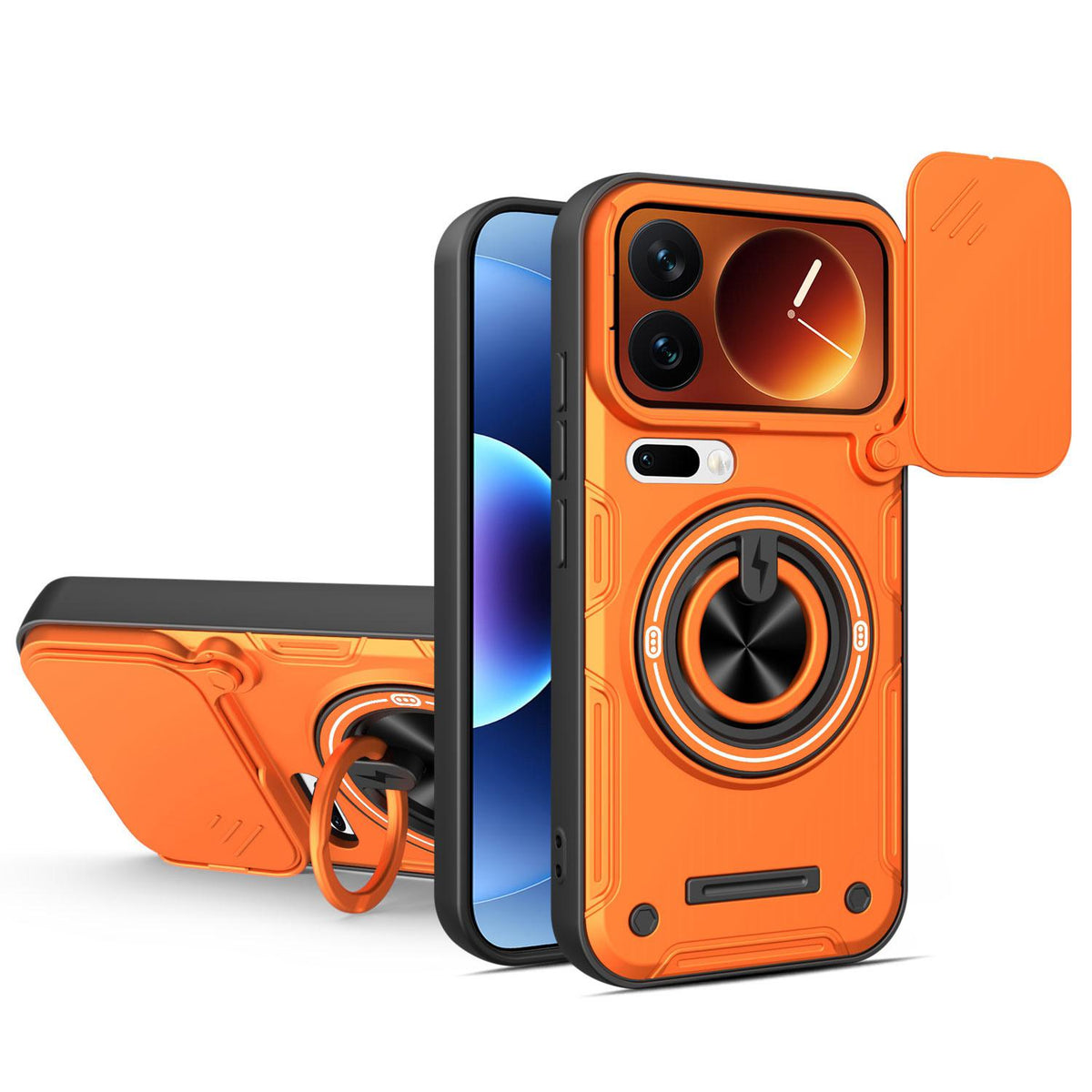 For Xiaomi 17 Pro Multifunctional Sliding Camshield Ring Holder Phone Case - Orange - EDA009734103A