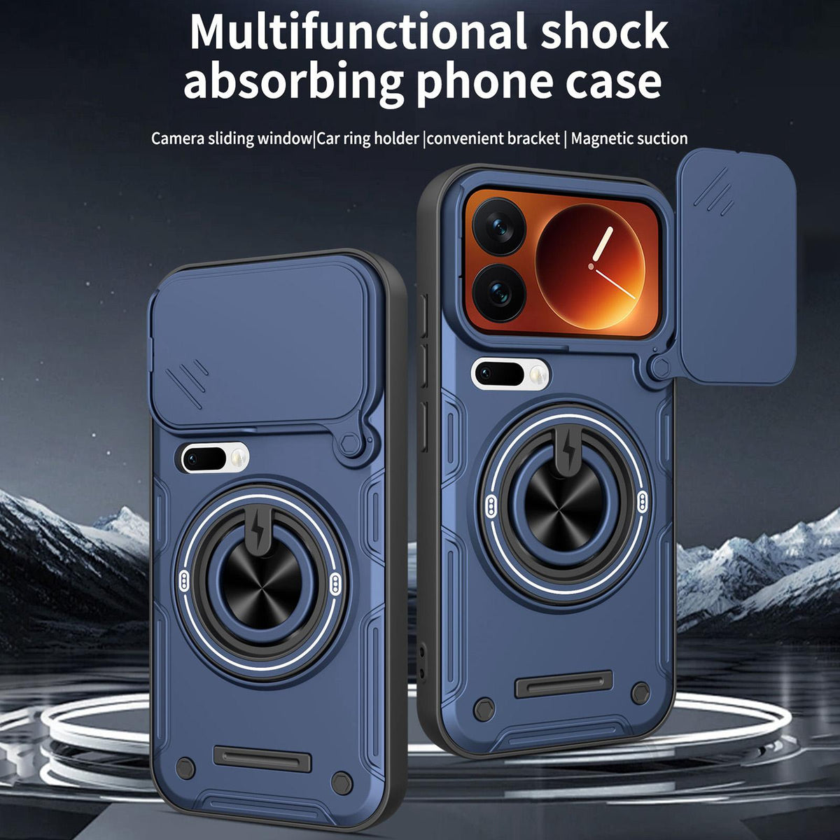 For Xiaomi 17 Pro Multifunctional Sliding Camshield Ring Holder Phone Case - Blue - EDA009734103B