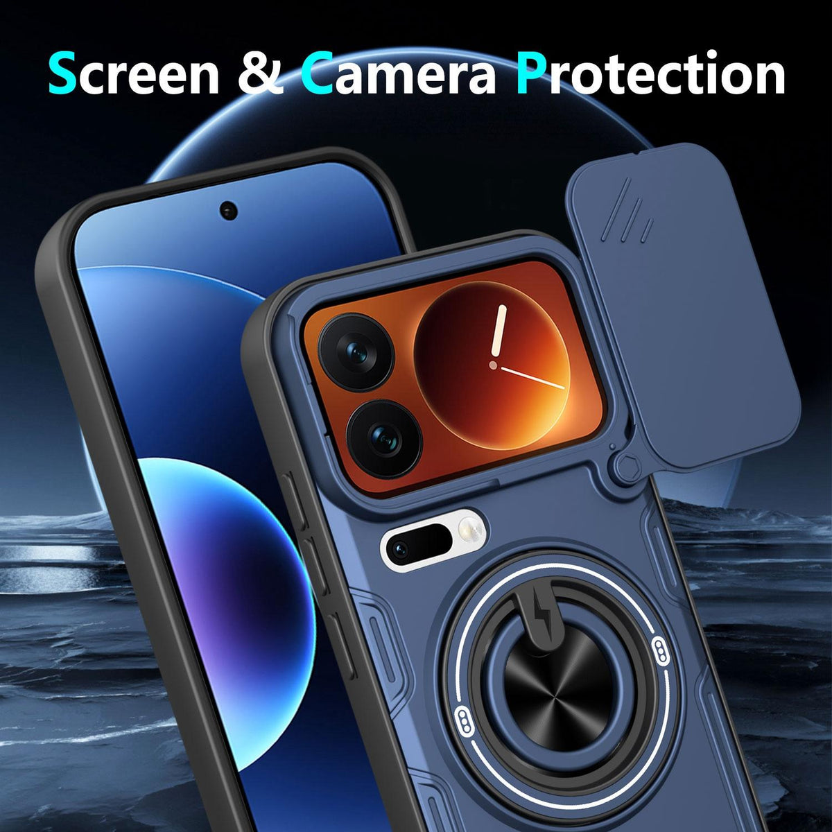 For Xiaomi 17 Pro Multifunctional Sliding Camshield Ring Holder Phone Case - Blue - EDA009734103B
