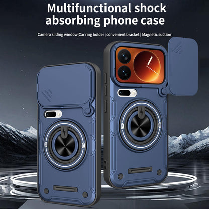 For Xiaomi 17 Pro Multifunctional Sliding Camshield Ring Holder Phone Case - Black - EDA009734103C