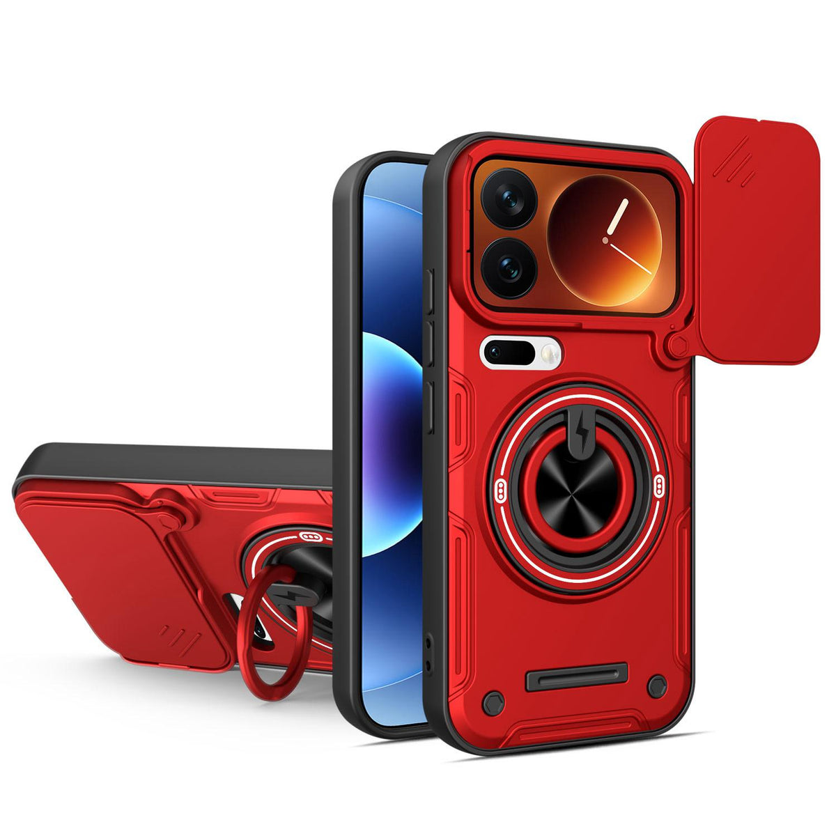For Xiaomi 17 Pro Multifunctional Sliding Camshield Ring Holder Phone Case - Red - EDA009734103D