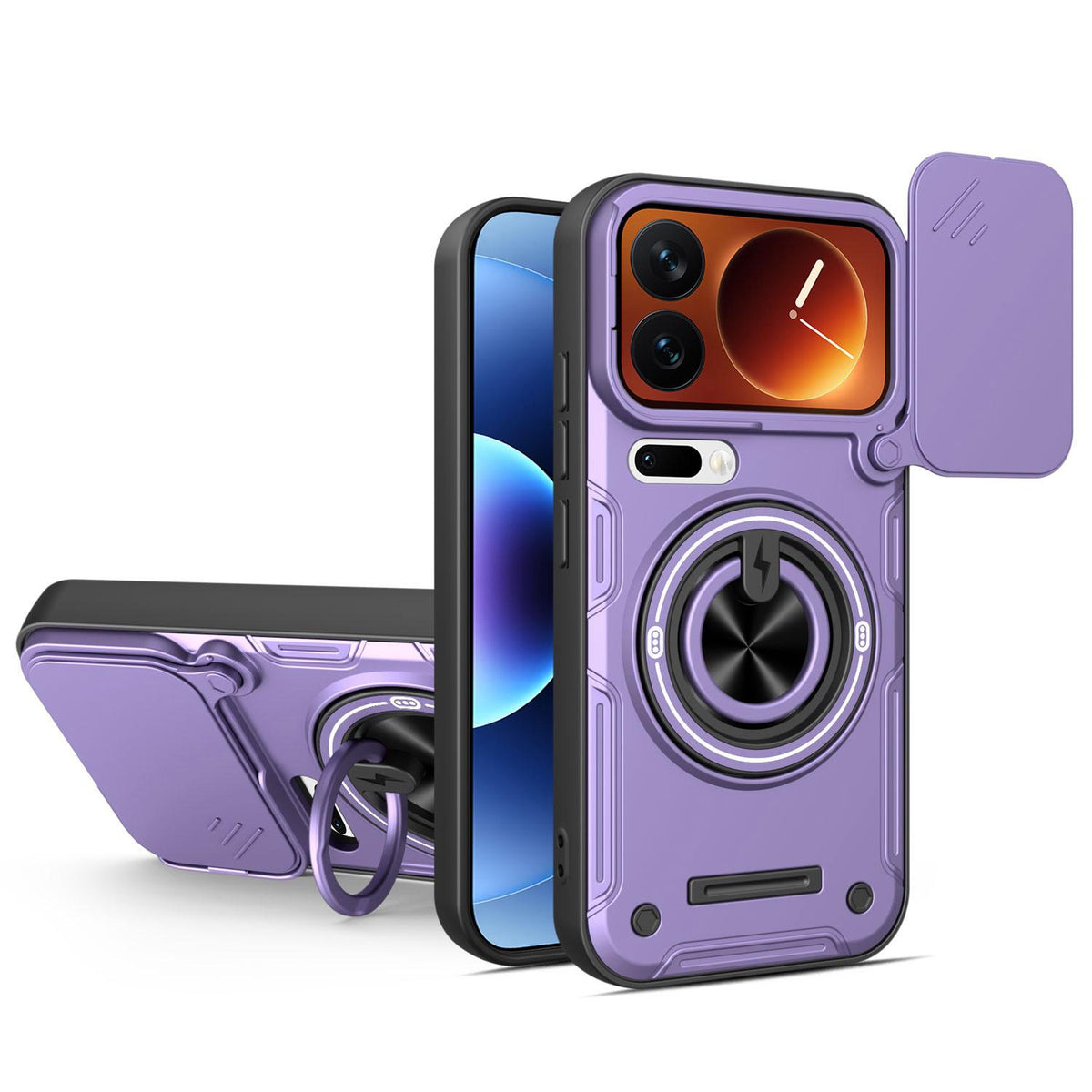 For Xiaomi 17 Pro Multifunctional Sliding Camshield Ring Holder Phone Case - Purple - EDA009734103E