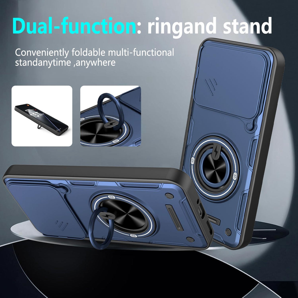 For Xiaomi 17T Pro 5G Multifunctional Sliding Camshield Ring Holder Phone Case - Blue - EDA009734107B