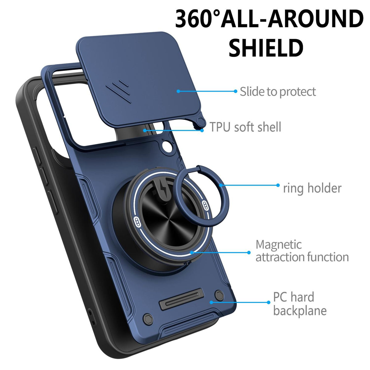 For Xiaomi 17T Pro 5G Multifunctional Sliding Camshield Ring Holder Phone Case - Blue - EDA009734107B