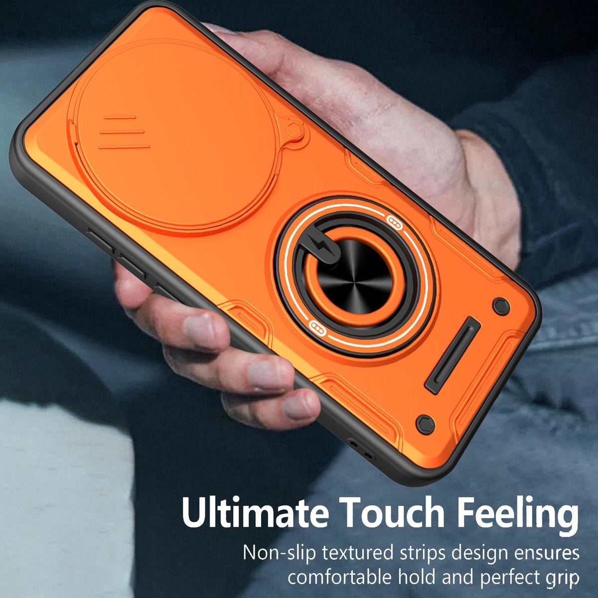 For Redmi Note 15 Pro 5G Global 163.6mm Multifunctional Sliding Camshield Ring Holder Phone Case - Orange - EDA009734202A