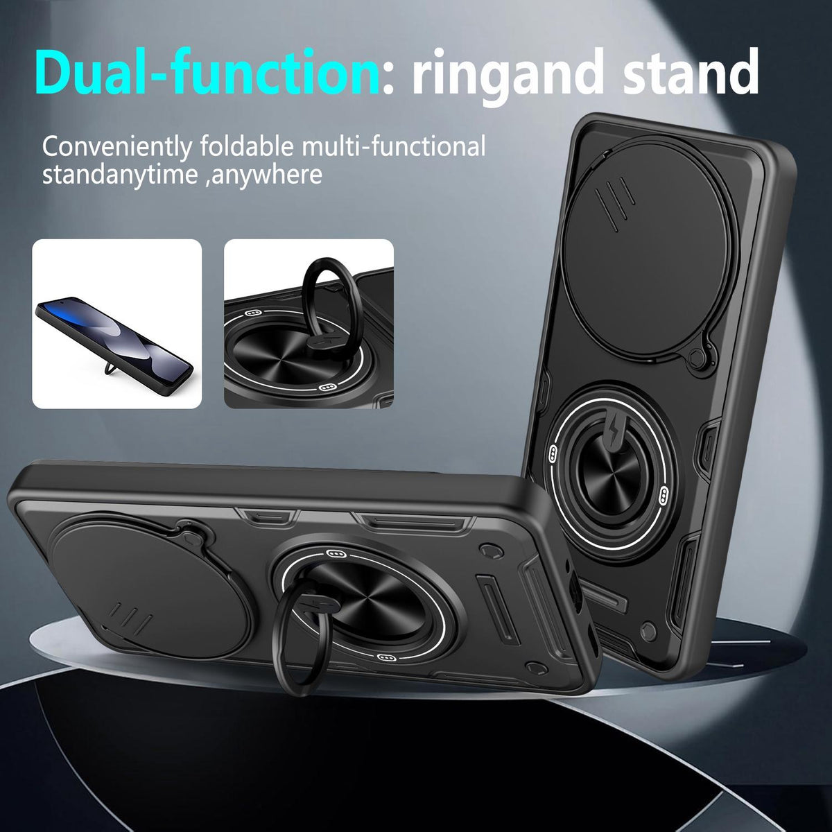 For Redmi Note 15 4G / 5G Global 164mm Multifunctional Sliding Camshield Ring Holder Phone Case - Black - EDA009734204C