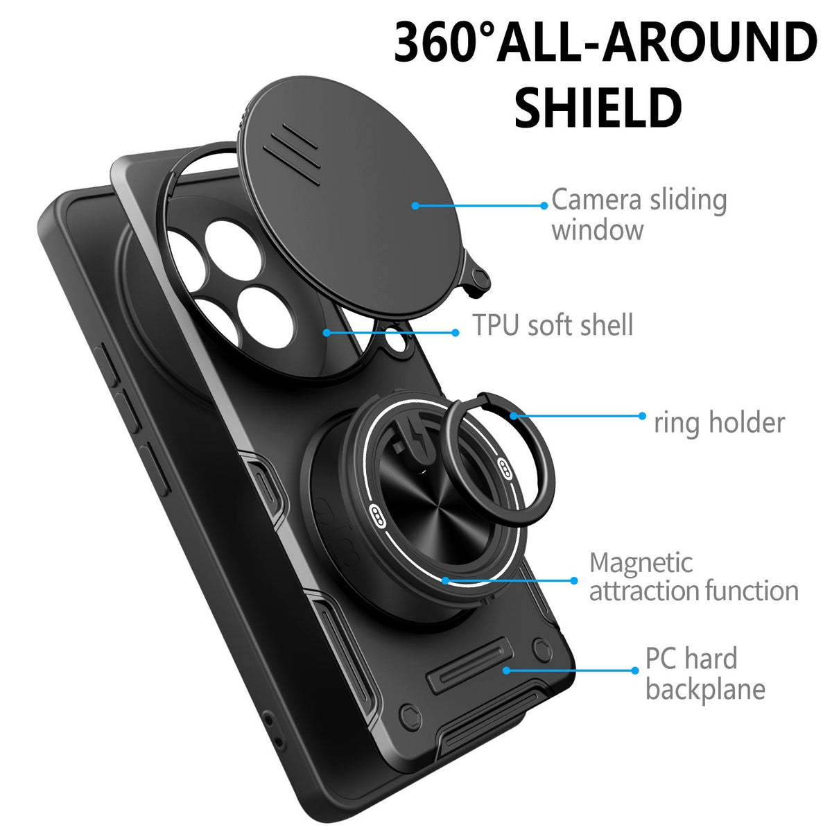 For Redmi Note 15 4G / 5G Global 164mm Multifunctional Sliding Camshield Ring Holder Phone Case - Black - EDA009734204C