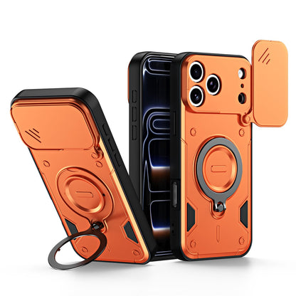 For iPhone 17 Pro Max Ring Holder Lens Slide Cover Phone Case - Orange - EDA009734301A