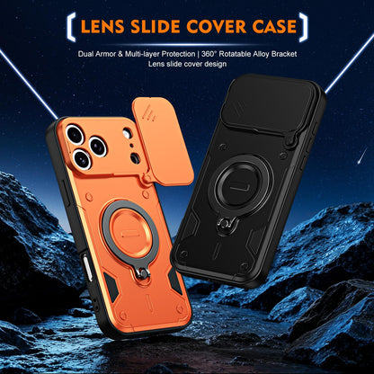 For iPhone 17 Pro Max Ring Holder Lens Slide Cover Phone Case - Orange - EDA009734301A