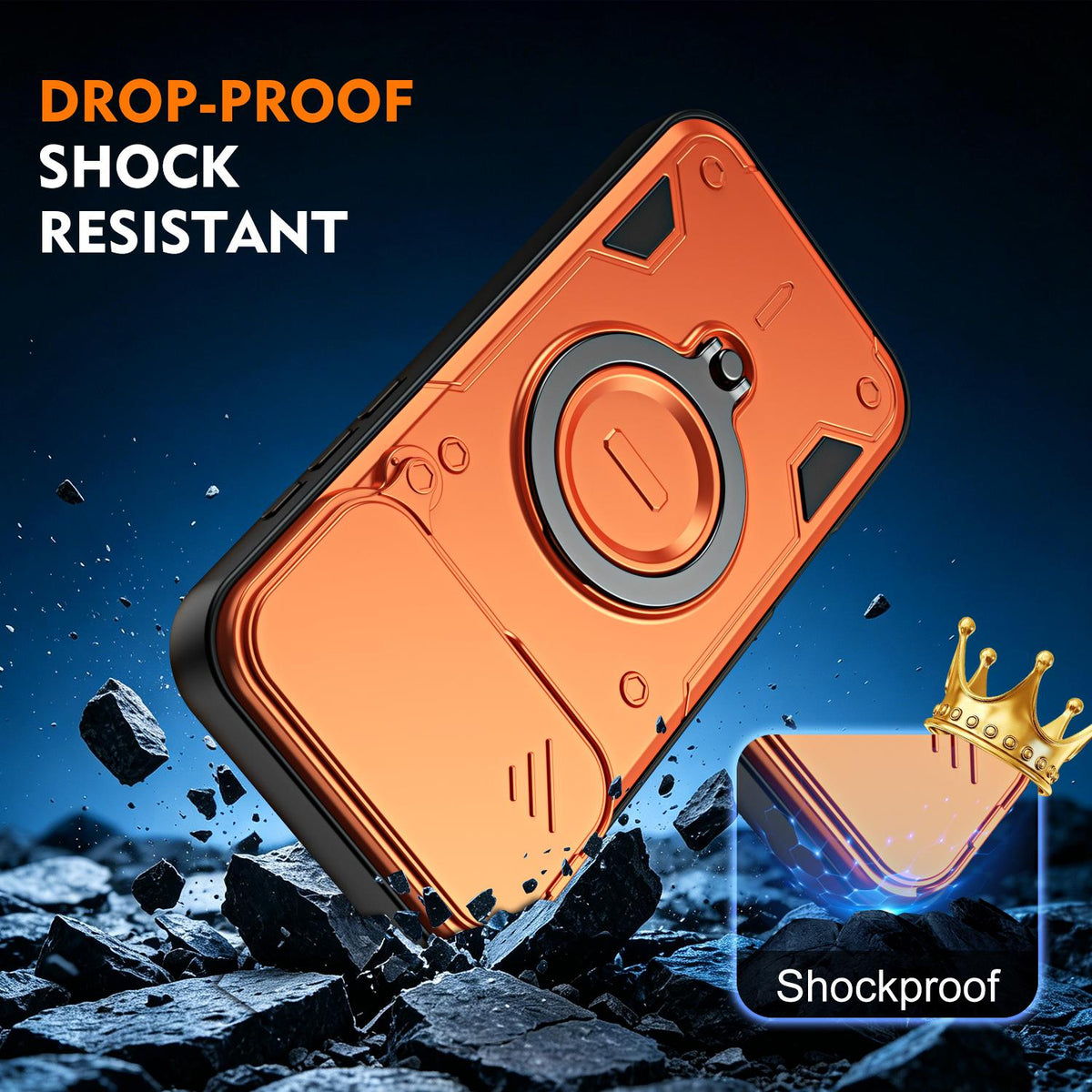 For iPhone 17 Pro Max Ring Holder Lens Slide Cover Phone Case - Orange - EDA009734301A