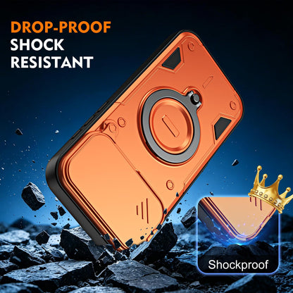 For iPhone 17 Pro Max Ring Holder Lens Slide Cover Phone Case - Orange - EDA009734301A