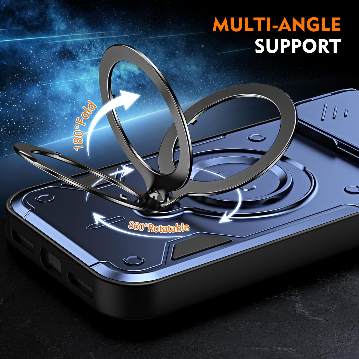 For iPhone 17 Pro Max Ring Holder Lens Slide Cover Phone Case - Blue - EDA009734301B