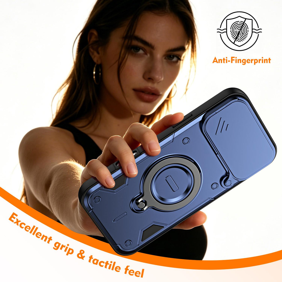 For iPhone 17 Pro Max Ring Holder Lens Slide Cover Phone Case - Blue - EDA009734301B