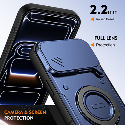 For iPhone 17 Pro Max Ring Holder Lens Slide Cover Phone Case - Blue - EDA009734301B