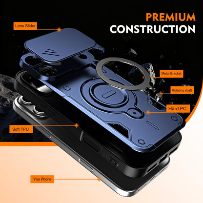 For iPhone 17 Pro Max Ring Holder Lens Slide Cover Phone Case - Blue - EDA009734301B