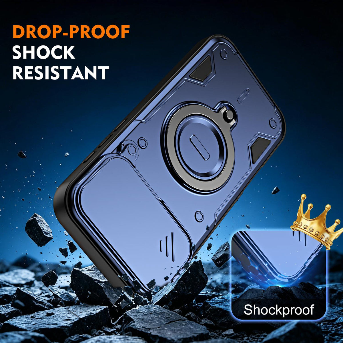 For iPhone 17 Pro Max Ring Holder Lens Slide Cover Phone Case - Blue - EDA009734301B