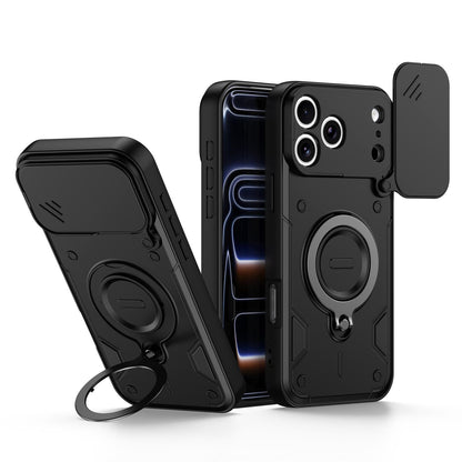 For iPhone 17 Pro Max Ring Holder Lens Slide Cover Phone Case - Black - EDA009734301C