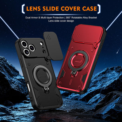 For iPhone 17 Pro Max Ring Holder Lens Slide Cover Phone Case - Black - EDA009734301C