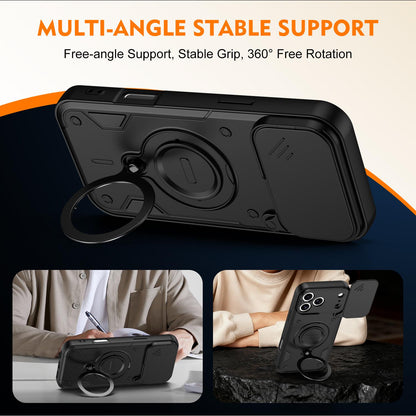 For iPhone 17 Pro Max Ring Holder Lens Slide Cover Phone Case - Black - EDA009734301C