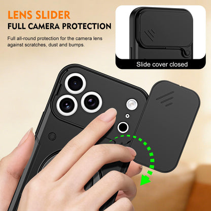 For iPhone 17 Pro Max Ring Holder Lens Slide Cover Phone Case - Black - EDA009734301C