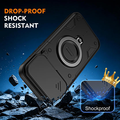 For iPhone 17 Pro Max Ring Holder Lens Slide Cover Phone Case - Black - EDA009734301C
