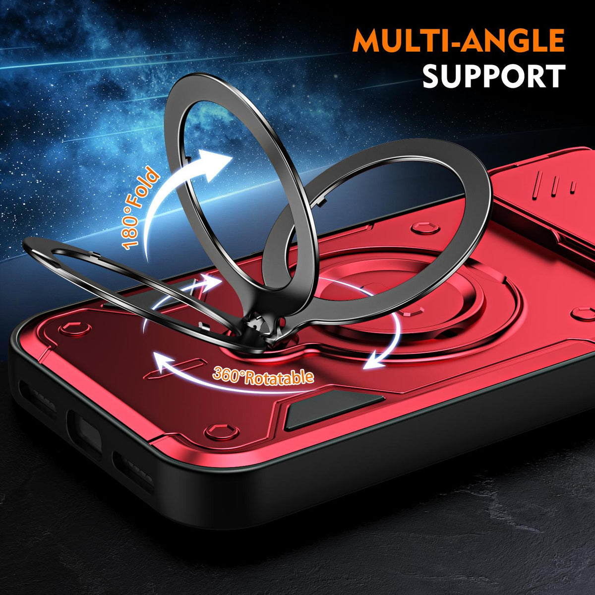For iPhone 17 Pro Max Ring Holder Lens Slide Cover Phone Case - Red - EDA009734301D