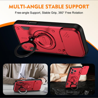 For iPhone 17 Pro Max Ring Holder Lens Slide Cover Phone Case - Red - EDA009734301D
