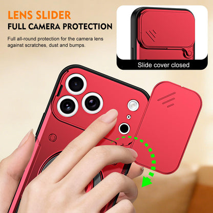 For iPhone 17 Pro Max Ring Holder Lens Slide Cover Phone Case - Red - EDA009734301D