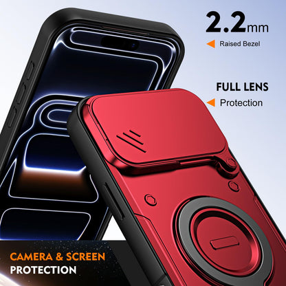 For iPhone 17 Pro Max Ring Holder Lens Slide Cover Phone Case - Red - EDA009734301D