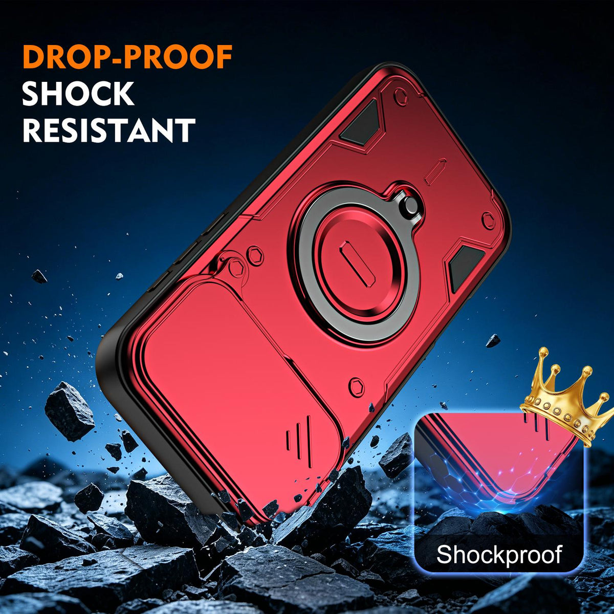 For iPhone 17 Pro Max Ring Holder Lens Slide Cover Phone Case - Red - EDA009734301D