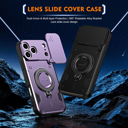 For iPhone 17 Pro Max Ring Holder Lens Slide Cover Phone Case - Purple - EDA009734301E