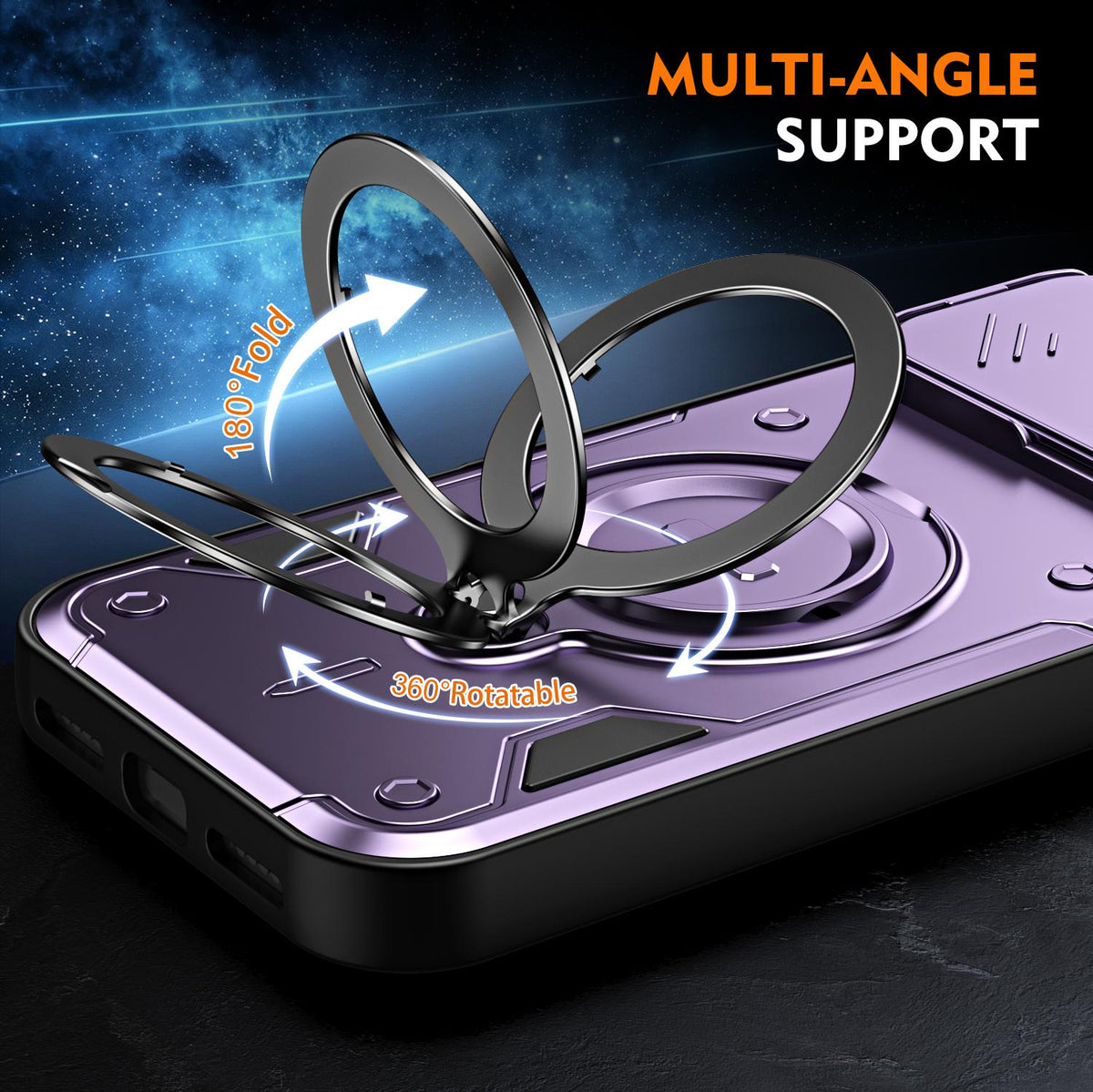 For iPhone 17 Pro Max Ring Holder Lens Slide Cover Phone Case - Purple - EDA009734301E