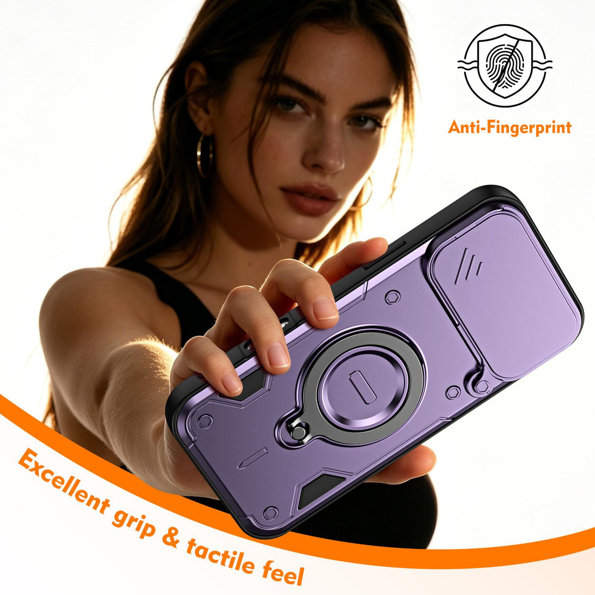 For iPhone 17 Pro Max Ring Holder Lens Slide Cover Phone Case - Purple - EDA009734301E