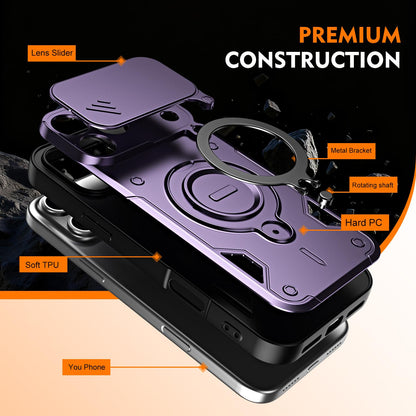 For iPhone 17 Pro Max Ring Holder Lens Slide Cover Phone Case - Purple - EDA009734301E