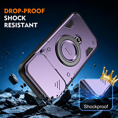 For iPhone 17 Pro Max Ring Holder Lens Slide Cover Phone Case - Purple - EDA009734301E