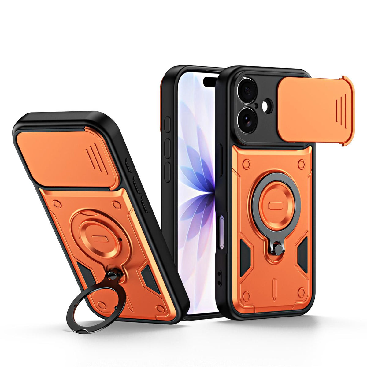 For iPhone 17 Ring Holder Lens Slide Cover Phone Case - Orange - EDA009734303A