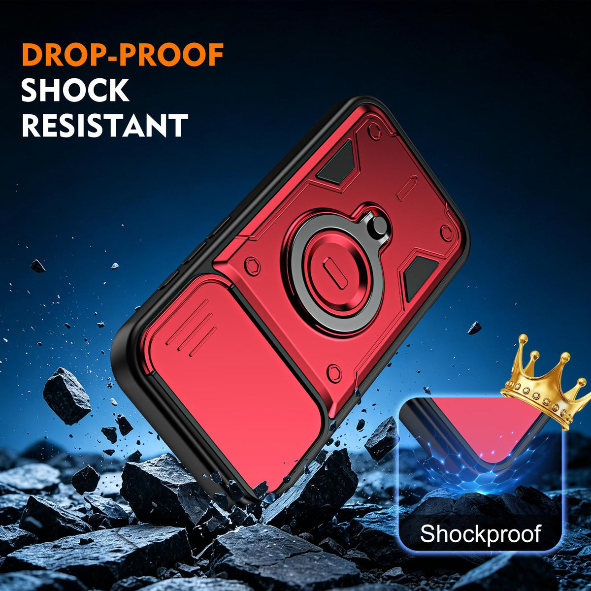 For iPhone 17 Ring Holder Lens Slide Cover Phone Case - Orange - EDA009734303A