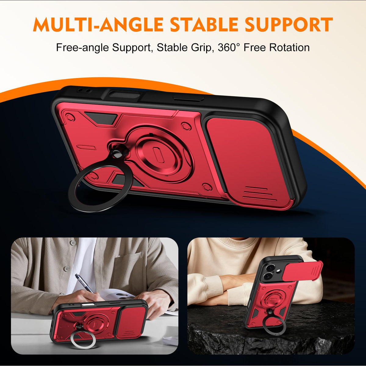 For iPhone 17 Ring Holder Lens Slide Cover Phone Case - Blue - EDA009734303B