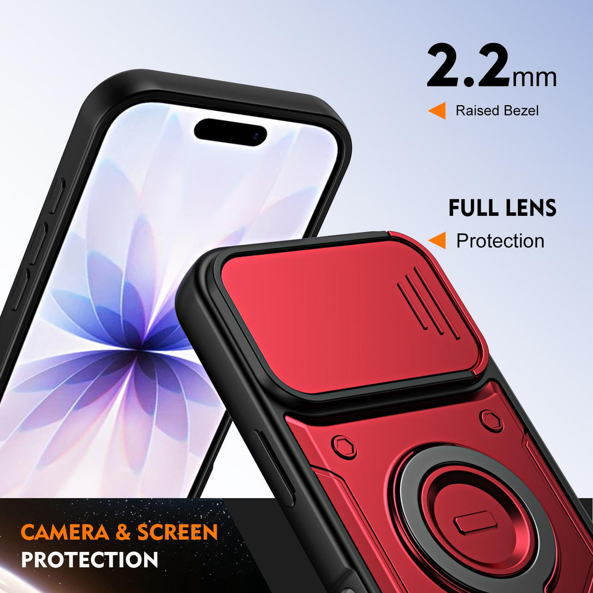 For iPhone 17 Ring Holder Lens Slide Cover Phone Case - Blue - EDA009734303B