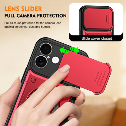 For iPhone 17 Ring Holder Lens Slide Cover Phone Case - Black - EDA009734303C