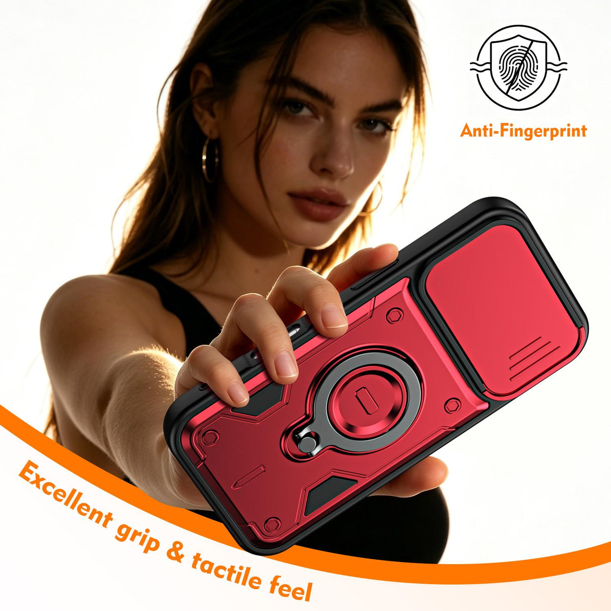 For iPhone 17 Ring Holder Lens Slide Cover Phone Case - Black - EDA009734303C