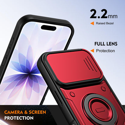 For iPhone 17 Ring Holder Lens Slide Cover Phone Case - Black - EDA009734303C