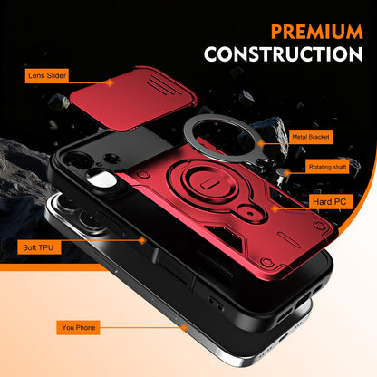 For iPhone 17 Ring Holder Lens Slide Cover Phone Case - Black - EDA009734303C
