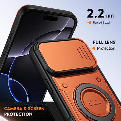 For iPhone 16 Pro Ring Holder Lens Slide Cover Phone Case - Orange - EDA009734305A