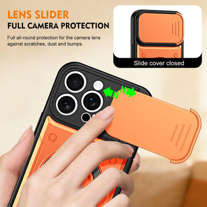 For iPhone 16 Pro Ring Holder Lens Slide Cover Phone Case - Red - EDA009734305D