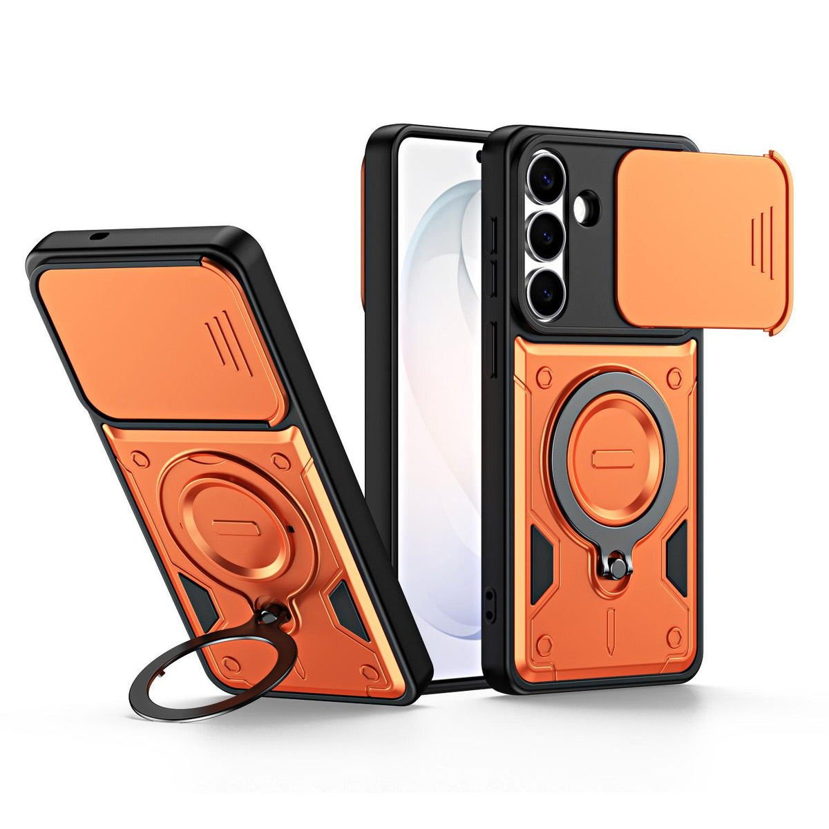 For Galaxy A56 5G Ring Holder Lens Slide Cover Phone Case - Orange - EDA009734503A