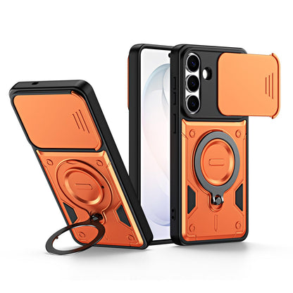 For Galaxy A56 5G Ring Holder Lens Slide Cover Phone Case - Orange - EDA009734503A