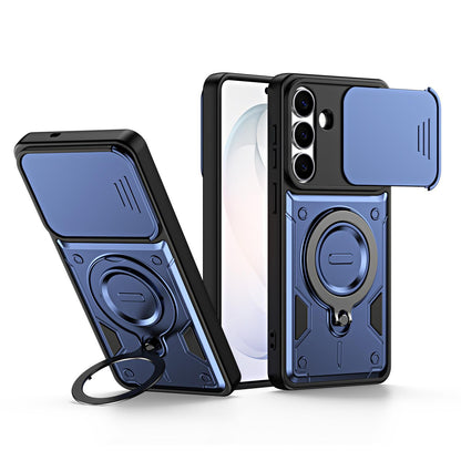 For Galaxy A56 5G Ring Holder Lens Slide Cover Phone Case - Blue - EDA009734503B